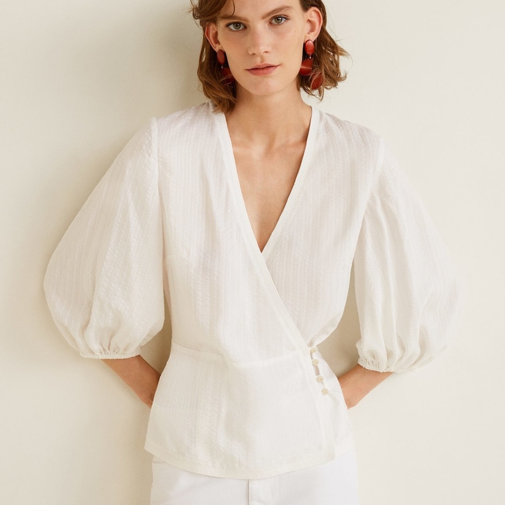 BNWT MANGO Striped Wrap Blouse Ecru/ White